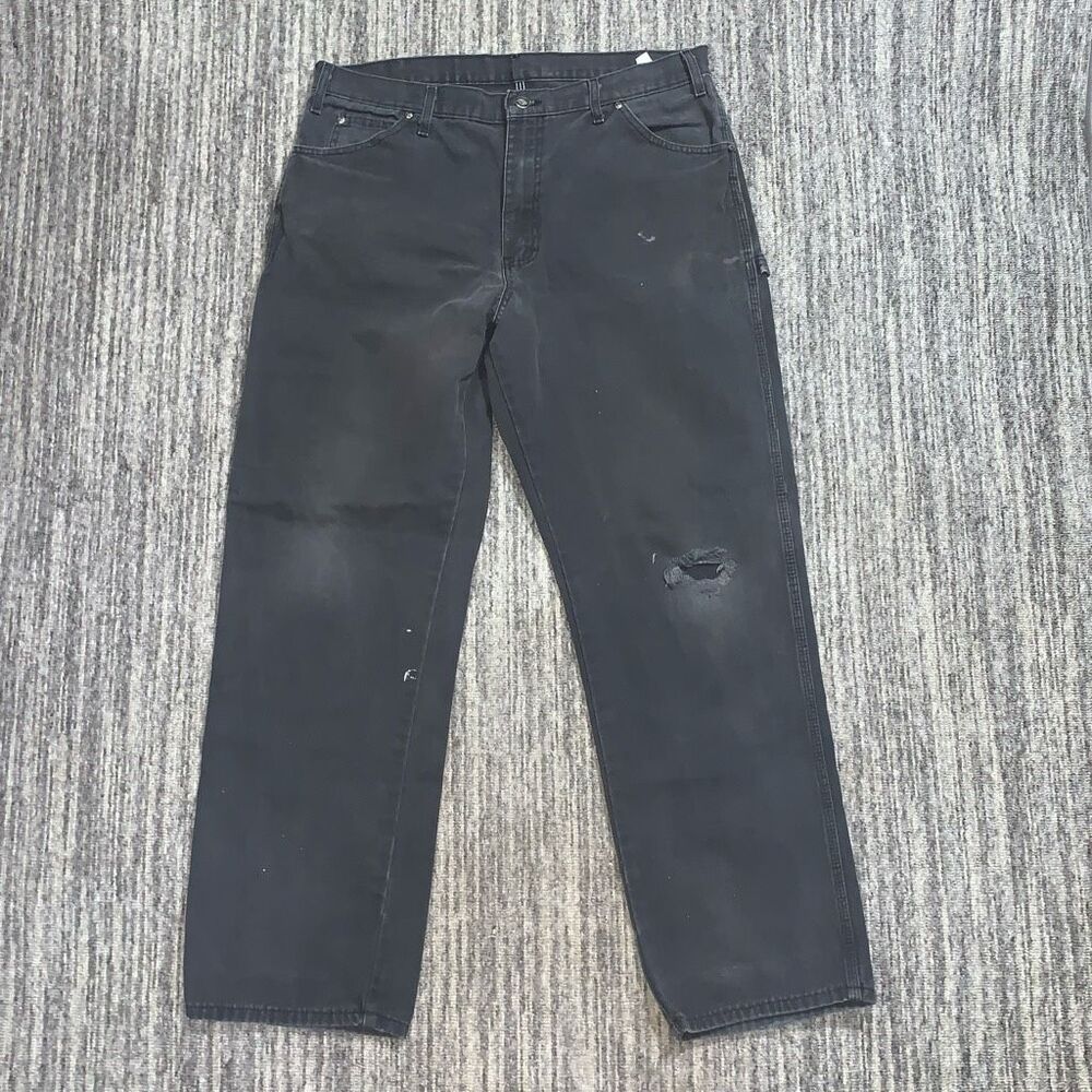 Dickies Men's Size 36x32 Washed‎ Black Distressed Relaxed Fit Straight Leg Pants